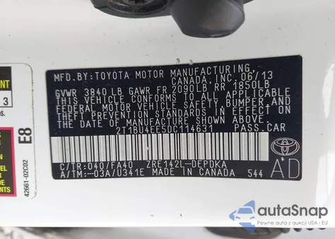 2013 Toyota Corolla L from USA, damaged, VIN 2T1BU4EE5DC114631